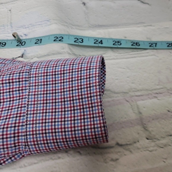 Tattersall London Shirt Men's 17 34/35‎ Red & Blue Plaid Check Button Up Dress - Picture 6 of 13